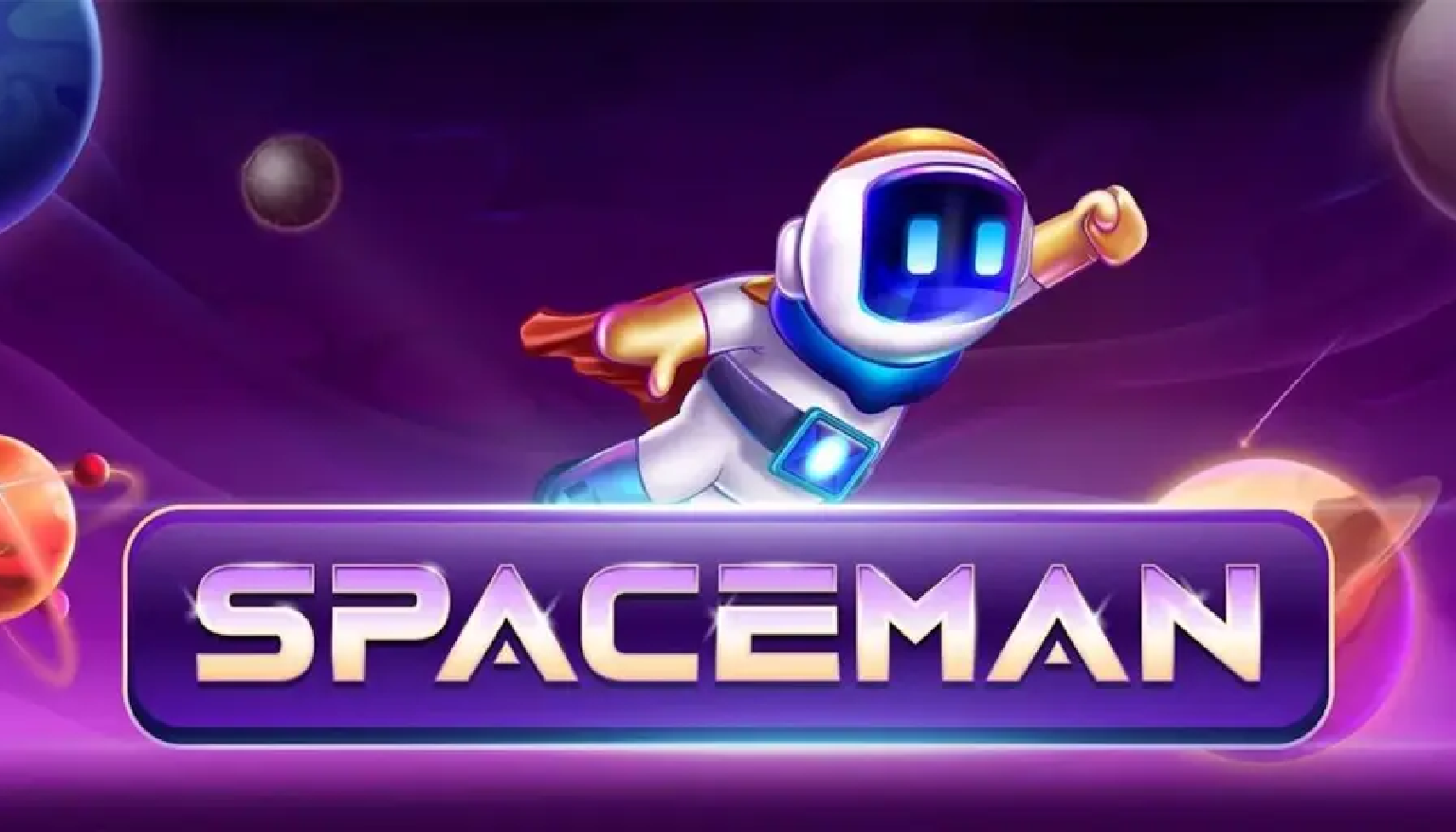 A cosmonaut in the space with planets and Spaceman game logo